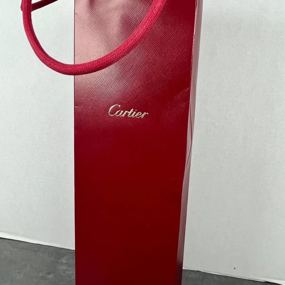 Cartier Red Luxury Paper Shopping Bag Gold Logo Rope Handles Excellent Condition